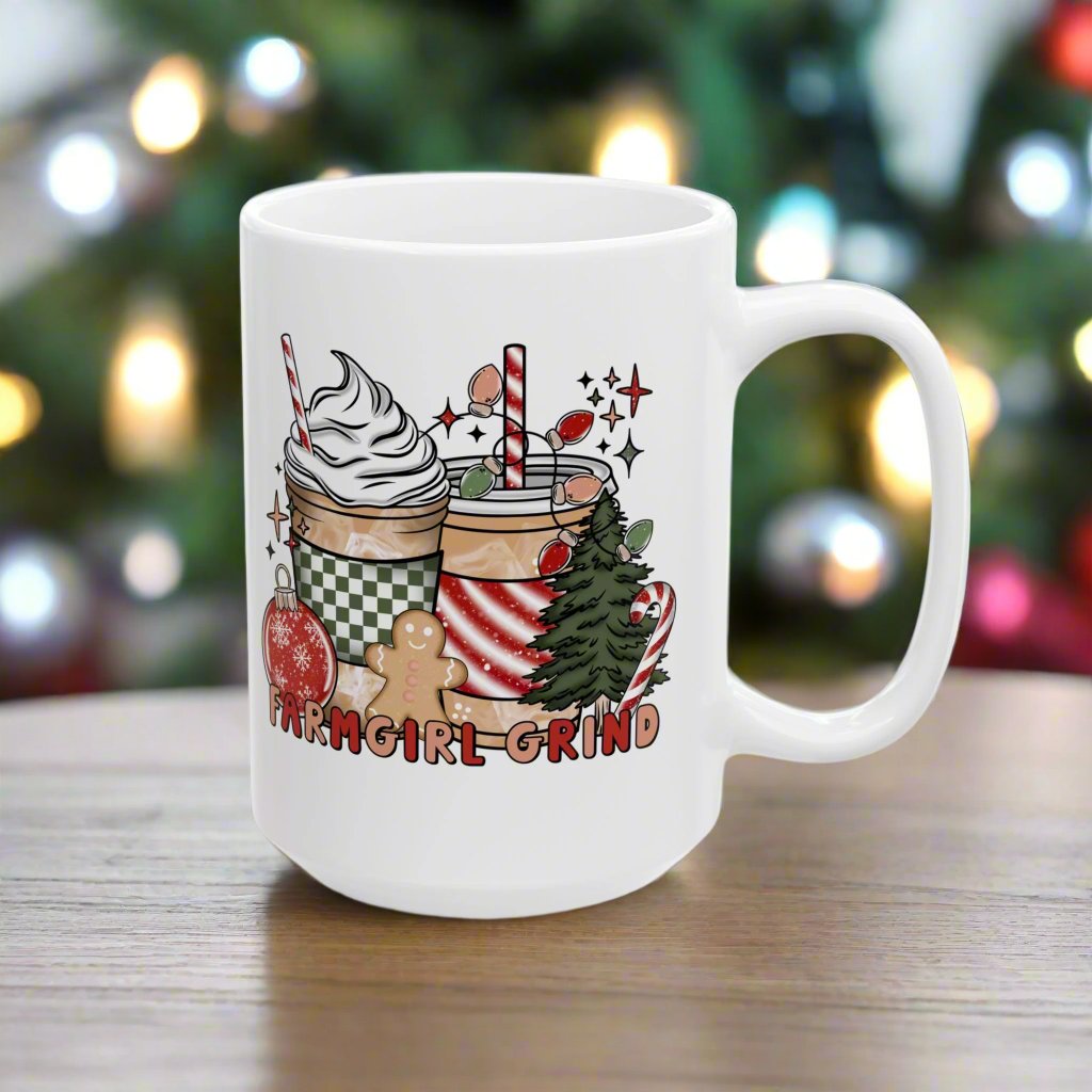 FARMGIRL grind Christmas Ceramic Mug 15 oz PERSONALIZE