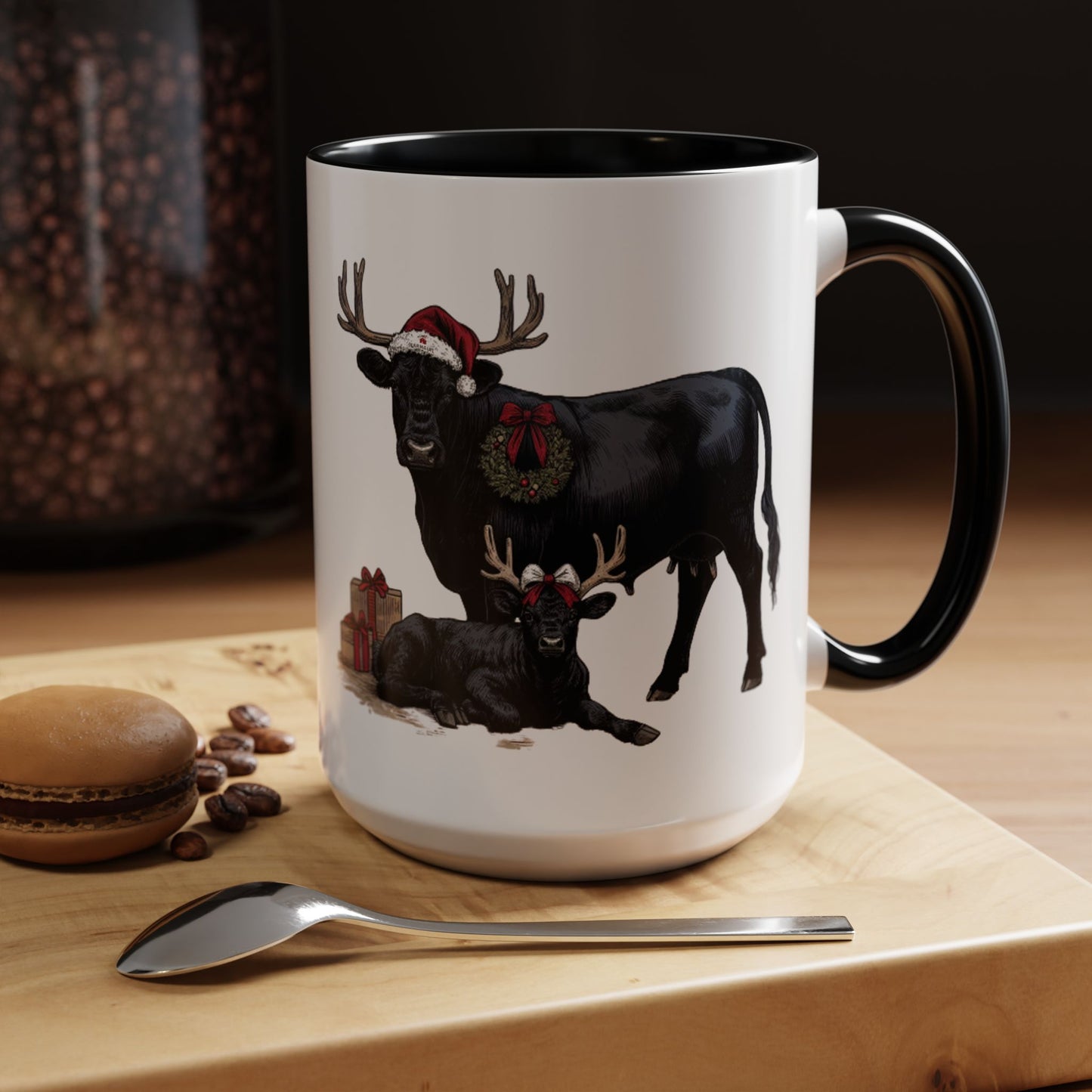 Coffee Mug - Angus Cow and Calf Christmas Holiday Design