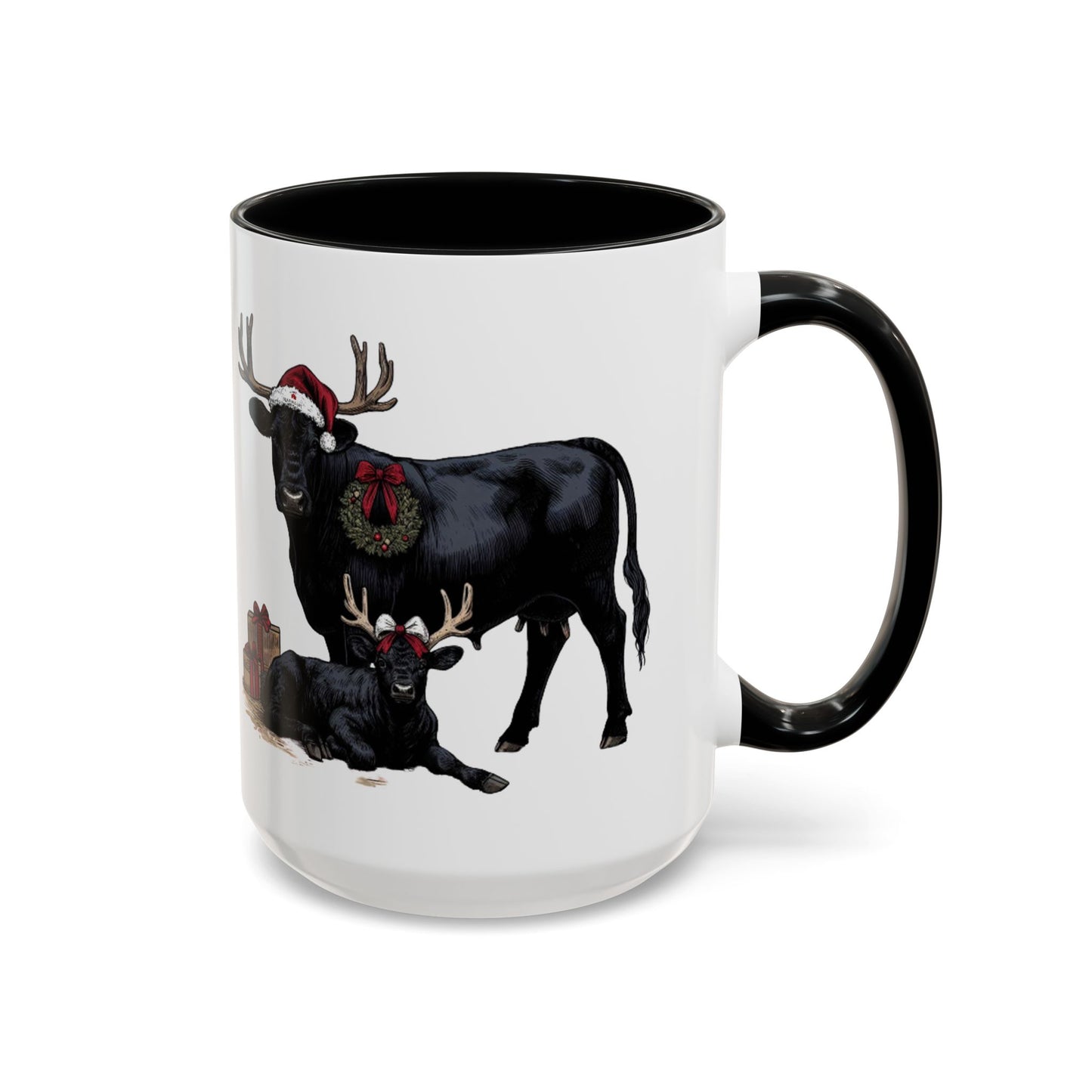 Coffee Mug - Angus Cow and Calf Christmas Holiday Design