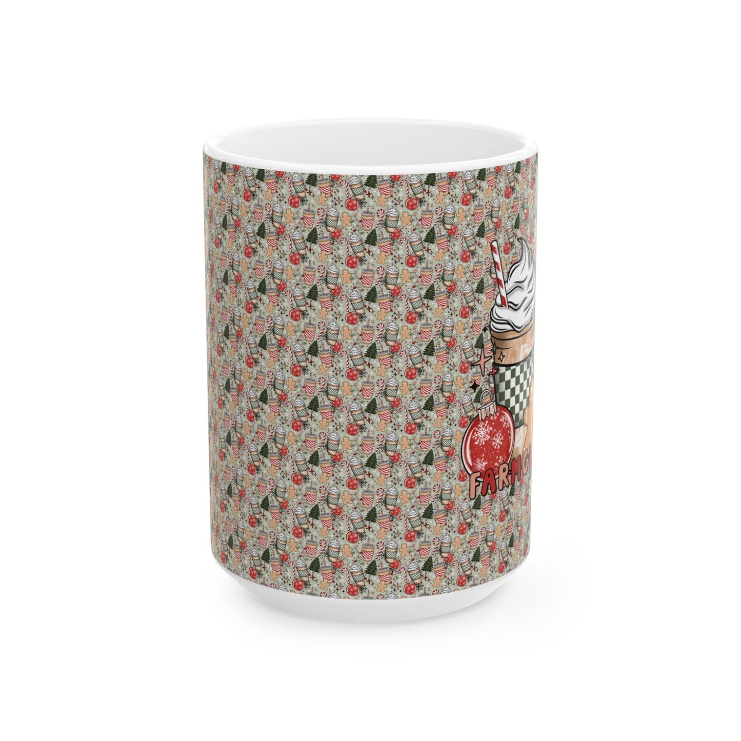 Ceramic Mug - Fun and Festive FARMGIRL Grind Coffee Mug with Christmas Drink Background