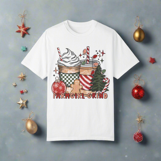 Christmas Coffee Drinks FARMGIRL GRIND T-shirt