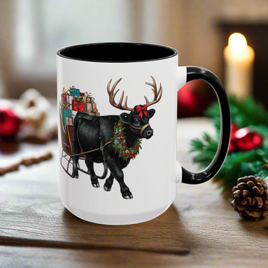 Christmas Angus Bull Coffee Mug (15 oz)